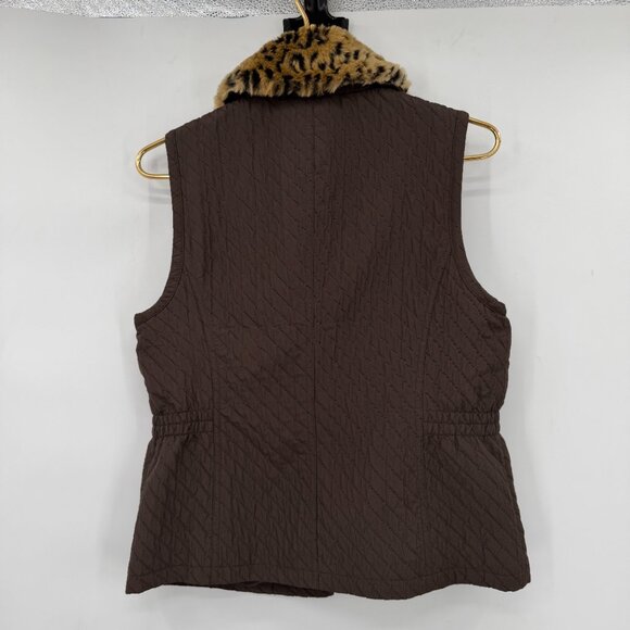 Chico’s Faux Fur Leopard Collar Quilted Vest Winter Brown Size 0 US (4-6 ) - Picture 4 of 10